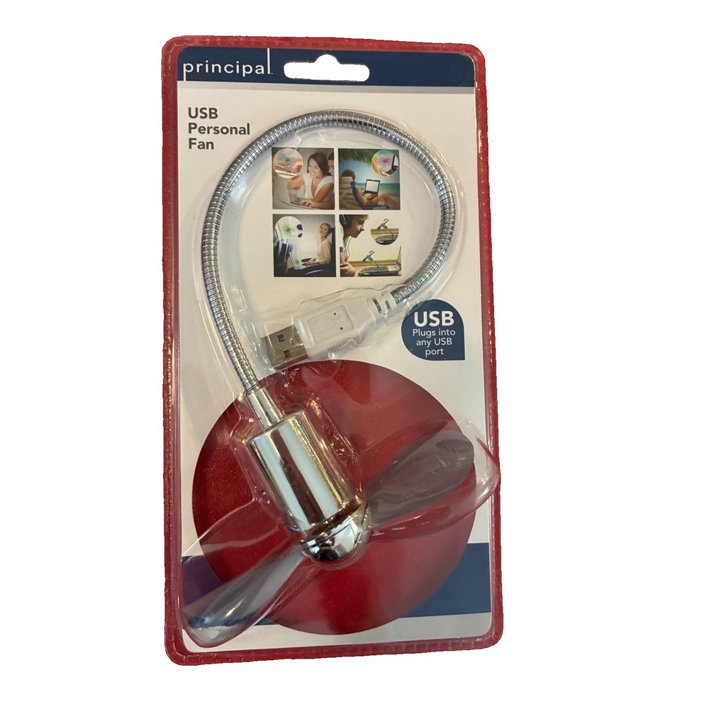 Silver USB Personal Flexible Mini Cooler Fan by Principal, USB 1.1 or 2.0 Sealed